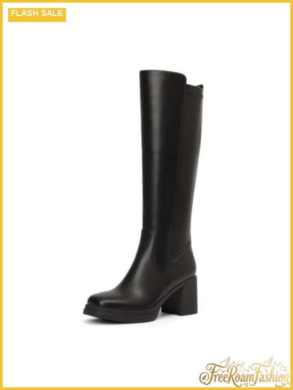 Women's Knee High Platform Boots with Side Zipper and Block Heel